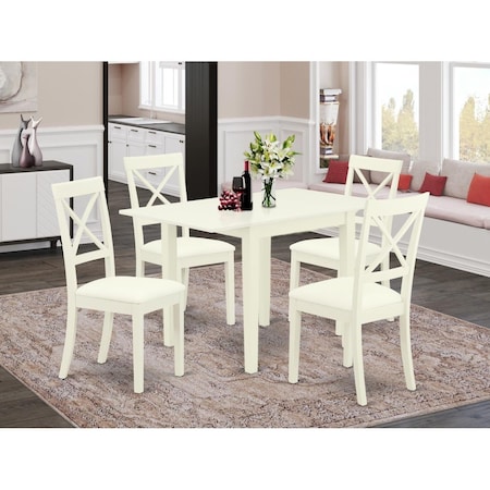 East West Furniture 5 Piece Norden Dining Room Table Set - Linen White NDBO5-LWH-LC